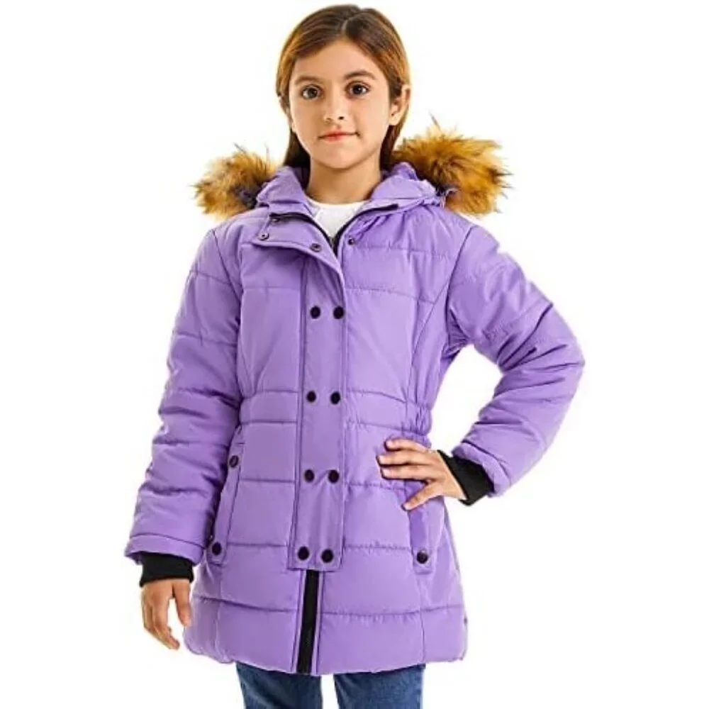Girls Warm Winter Coats Thicken Long Parka Fleece Puffer Jacket Hooded Quilted W